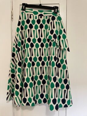 Eva Franco Anthropologie Green & Navy Spoon-Print shirt size 0